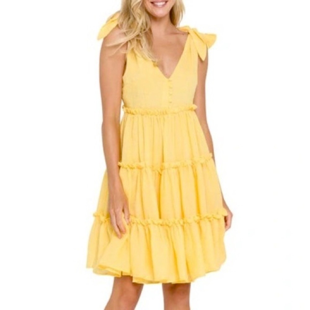 Free‎ The Roses Coquette Yellow Tiered Ruffle Fairycore Girlie Mini Dress Size M